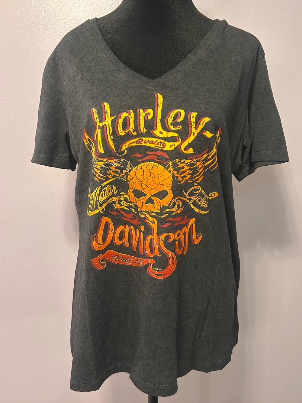 Harley-Davidson Grand Cayman, L Black Vintage Skull Graphic V-Neck Shirt